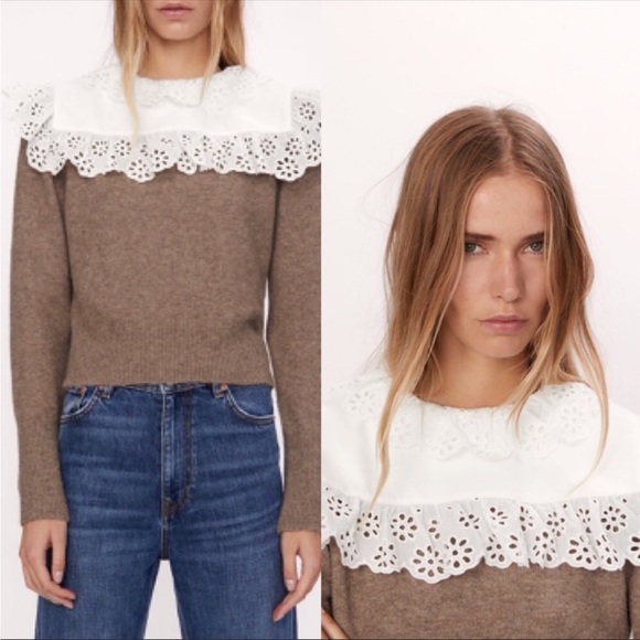 Zara Sweaters Zara Wool Combination Bib Knit Collared Sweater